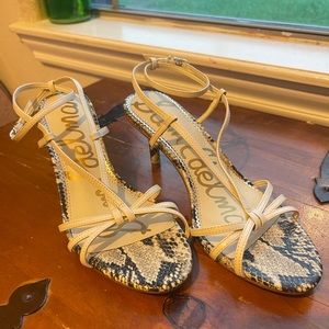 Pippa Ankle-Wrap SnakeskinEmbossed Leather Sandals